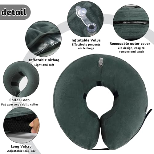 panemy Aufblasbare Halskrause Hund & Halskrause Katze, Halskrause Hund mit Verstellbarem Klettverschluss, Hunde Halskrause für Operationen oder Wundheilung, Anti-Beißen, Anti-Lecken (Grau, XS)