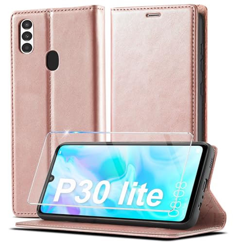 Étui Huawei P30 Lite avec film protection écran et étui portefeuille cuir RFID