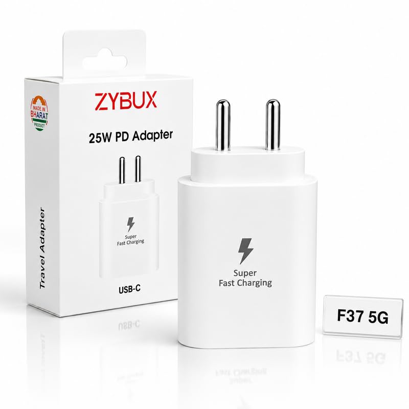 Image of 25W PD 3.0 Type-C Superfast Charging Adapter Compatible with Samsung Galaxy F37|A55|A27|A14 |A35|A56|A57|M14|M15|M16|M17|M17e|M56|M57|M47| F14|F35| 25Watt USB-C Charging Adaptor, White