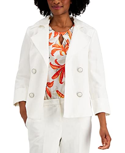 Kasper Women's Faux Double Breasted Linen Jacket with Cuff Sleeves