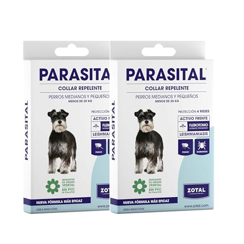 Zotal Parasital Collar Antiparasitario - Pack 2 Collares de 60 cm - Perros Medianos y Pequeños (Menos de 25 Kg) - Protección de hasta 4 Meses - Repele Natural contra Mosquitos, Pulgas y Garrapatas