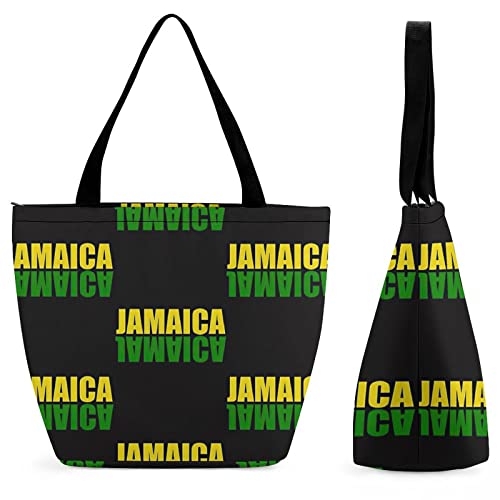 Niapessel Tote Bag Jamaica Flag Pattern Beach Travel Reusable Grocery Shopping Aesthetic Portable Storage HandBags Purse with Zipper Large for Women Girls