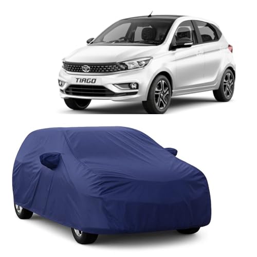 Image of Car Body Cover Compatible with Tata Tiago | Water, Dust & UV Protection | Mirror Pockets | Elastic Grip | Triple Stitch Tiago Car Cover (Blue)