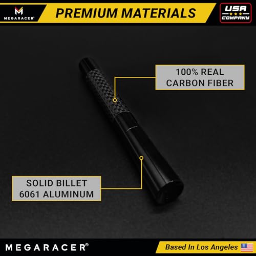 Image of 5 inch Short Black Carbon Fiber Truck Antenna for Ford F150 F250 Bronco RAM 1500 Chevy Silverado GMC Sierra Wrangler Gladiator Tundra Tacoma RAV4 Rogue, Car Wash Safe, Small Stubby Replacement Accessories