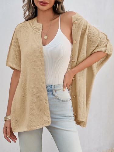 Image of Saodimallsu Womens Short Sleeve Cardigan Sweaters Button Down Lightweight Knit Cardigans