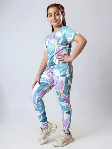 Image of Girl's Activewear Workout Set 2 Piece Athletic Sets Dry Fit Printed Tees And Leggings Yoga Running Dance 4-14Y