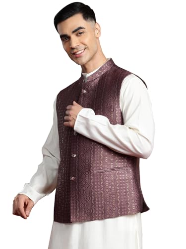 Image of MANQ Men's Kurta With Churidar & Ethnic Motifs Nehru Jacket Set For Wedding, Festival & Formal Occasions