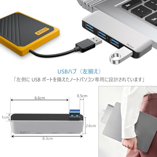 USB ハブ3.0 ウルトラスリム 4ポート 5Gbps高速転送 軽量ハブ 4in1 ノートパソコン/iMac/Surface Pro/MacBook 等 ノートPC 他対応 USBハブ テレワーク リモート 在宅勤務 旅行に最適です