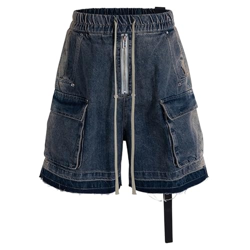 Short en jean délavé Hip Hop homme taille élastique bermuda large en denim