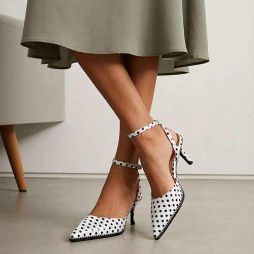 Image of SAMMITOP Kitten Heels for Women Low Heel Closed Toe Ankle Strap Pumps Wedding Party Beaded Dress Shoes 2.4 Inch