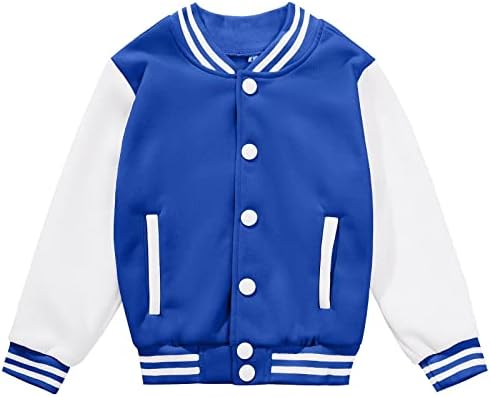Kids Baseball Jacket Varsity Style Casual Fit Sport Boys Girls Team Uniforms Cardigan Sweatshirt Blue-4Years