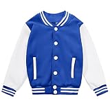 Kids Baseball Jacket Varsity Style Casual Fit Sport Boys Girls Team Uniforms Cardigan Sweatshirt Blu