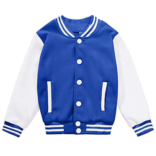 Kids Baseball Jacket Varsity Style Casual Fit Sport Boys Girls Team Uniforms Cardigan Sweatshirt Blue-4Years #TOP8