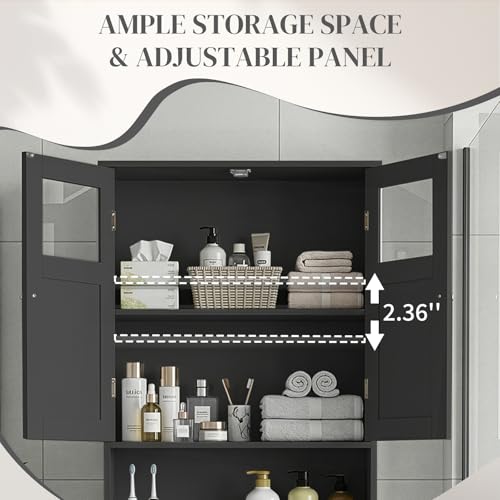Black Over The Toilet Storage Cabinet – Freestanding Organizer for Towels, Toiletries, Small Spaces Bathroom Cupboard, MDF Iron Frame Unit, Narrow Storage Tower 23.23 x 8.66 x 66.93in - Image 6