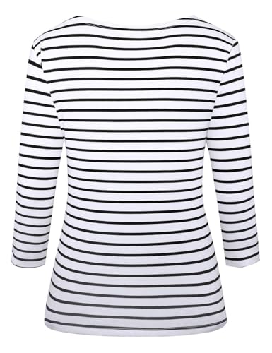 LilyCoco Womens 3/4 Length Sleeve Tops Striped Boatneck Shirt Breton French Cotton Tees3