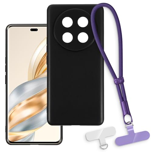 OAGELIM 2-in-1�ی�P�[�X�ƃ��X�g�X�g���b�v Huawei Honor Magic 7 Lite 5G �Ƃ̌݊������� ���O���\�ȃ��j���[�h�t���d�b�J�o�[�A����~�ߕ����h�~�O���b�v�n���h�� (�u���b�N + �p�[�v��)