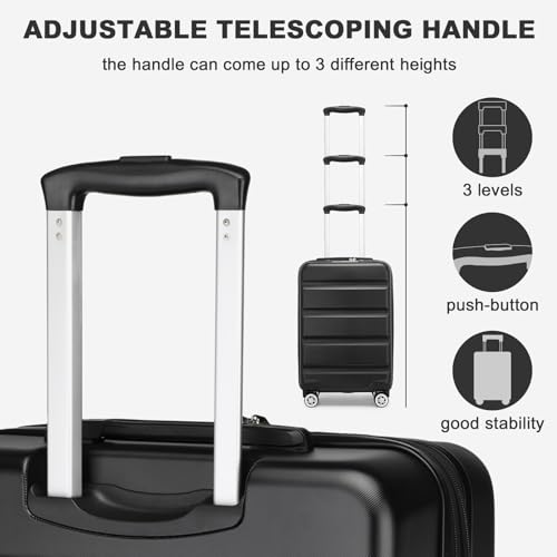 Kono 3-Piece Luggage Sets | Expandable Hard Shell PC+ABS Suitcase with TSA Lock | Lightweight & Sturdy Travel Suitcases with 4 Spinner Wheels (20", 24", 28") - Black - Image 5