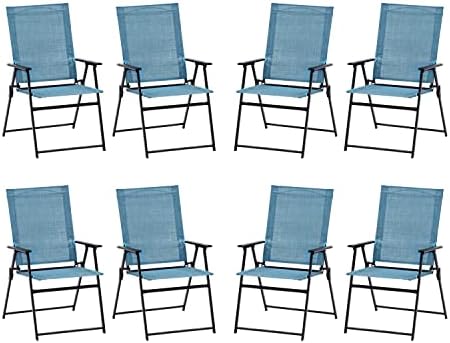 VICLLAX 8 Pieces Patio Folding Chairs, Outdoor Portable Dining Chairs for Lawn Garden and Porch, Turquoise Blue(Edge-Binding)