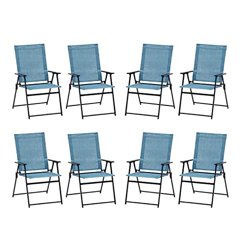Vicllax 8 Pieces Patio Folding Chairs, Outdoor Portable Dining Chairs For Lawn Garden And Porch, Turquoise Blue(Edge-Binding) #TOP19