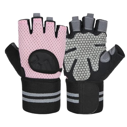 DASJKDI Guantes Antideslizantes Transpirables de Medio Dedo for Ciclismo, Fitness, Gimnasio, Culturismo, Ejercicio, Deportes para Levantamiento de Pesas(PINK2,M)