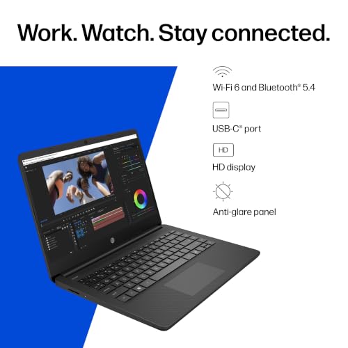 Image of HP 14 inch Laptop, HD Display, Intel N150, 4 GB RAM, 128 GB UFS, Intel Graphics, Windows 11 Home, Includes a 1-Year Microsoft 365 Family Subscription. Jet Black, 14-dq6199nr
