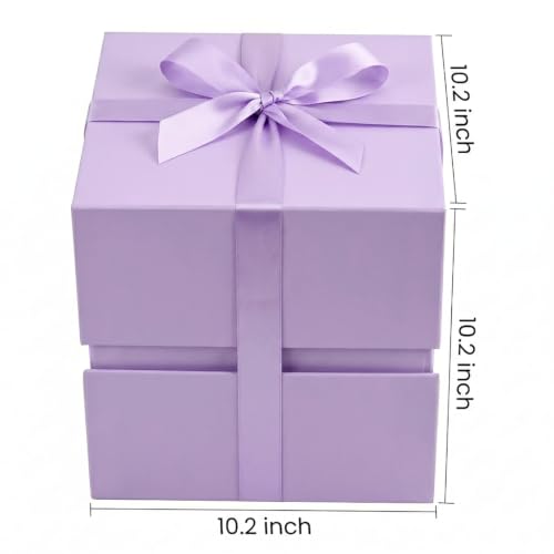Image of LIFELUM Purple Gift Box for Birthday with Magnetic Lid, 10.2 inchx10.2 inchx10.2 inch