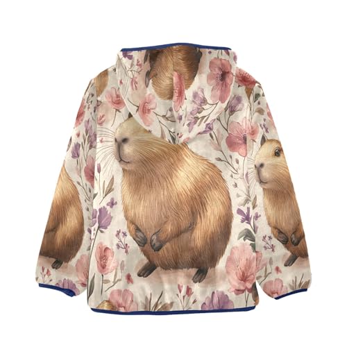 Cute Guinea Pig Floral Toddler Fleece Jacket Girl Boys Hooded Fleece Jacket Coat Warm Outwear Zip-up 3-10T2