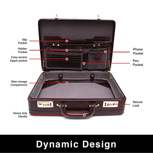 Image of HAMMONDS FLYCATCHER Expandable Briefcase for Men - Genuine Leather Attachi Suitcase with Combination Lock - Office and Business Hand Bag - Executive Laptop Briefcase - Classic Brown, 43 x 10.5 x 32cm