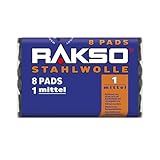 RAKSO Stahlwolle mittel 1-8 Pads, glättet Holz, entfernt alten Lack von Antikmöbeln, säubert Hartgummiböden