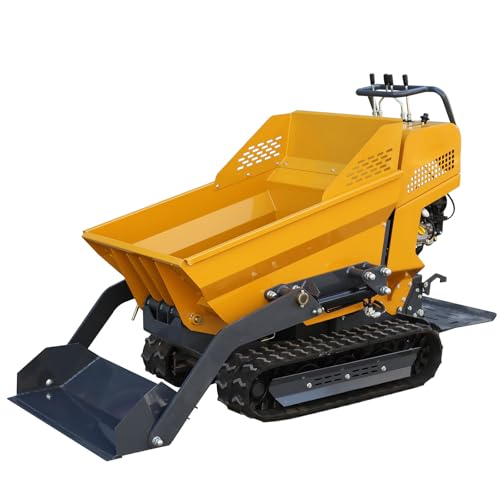 MMS 1100Lbs Capacity Track Wheelbarrow 208cc 6.5HP RATO Engine Tracked Dumper with Front Shovel/Hydraulic Dumping Material Hauler Garden Dump Cart