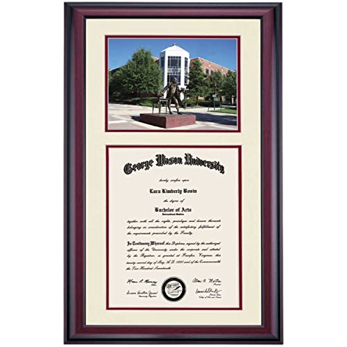 Ocm Diplomadisplay Premier Frame For George Mason University Gmu Patriots | 14" X 10" Diploma Certificates | Ivory/Maroon Mat | George Mason Statue Photograph | Graduation Gift #TOP23