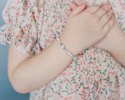 Cherished Moments Sterling Silver Bracelet for Girls with High-End Simulated Pearls and Blue Crystals, Gift for Birthday or Granddaughter2
