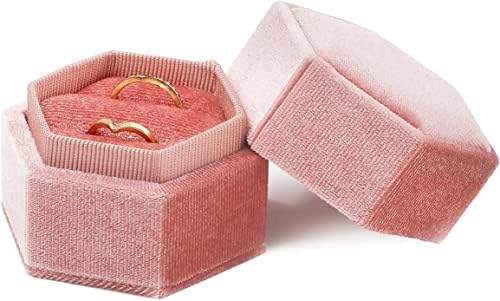 Velvet Ring Box for Jewelry Gifts, Double Slots Ring Case Box Earring Storage Case Organizer for Proposal Engagement Wedding Ceremony Valentines Day Holding 2 Rings(Pink)