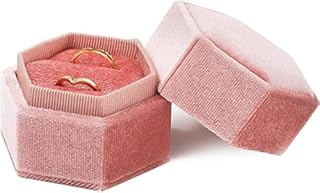 Velvet Ring Box for Jewelry Gifts, Double Slots Ring Case Box Earring Storage Case Organizer for Proposal Engagement Wedding Ceremony Valentines Day Holding 2 Rings(Pink)