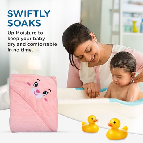 Image of Mee Mee Hooded Baby Bath Towel for New Born | Wash Cloth, Quick Absorbent, Can be Used for Baby Swaddling, Extra Soft Cotton Towels for Kids /Toddlers /Infants /Babies, Pack of 1, (Pink Rabbit) 80X80 CM