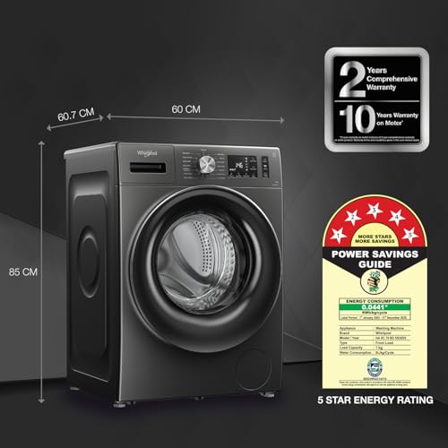 Whirlpool 7 Kg 5 Star Inverter Front Load Washing Machine with In-Built Heater (SUPREME CARE 7012 -E, Midnight Grey, 100+ Tough Stains, Steam Technology, 2025 Model) view 2
