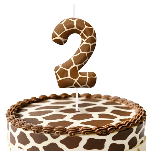 Giraffe Number 2 Birthday Candles, Animal Themed Cake Topper for Boys Girls Cake Decorations, Birthday Decorations Party Supplies, Number Candles for Party Decor