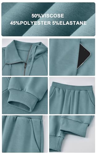 PRETTYGARDEN Long Sleeve Half Zip Sweatsuits Women 2 Piece Outfit Spring 2026 Casual Sweatshirt Sweatpants Lounge Set Tracksuit (Blue, Large)