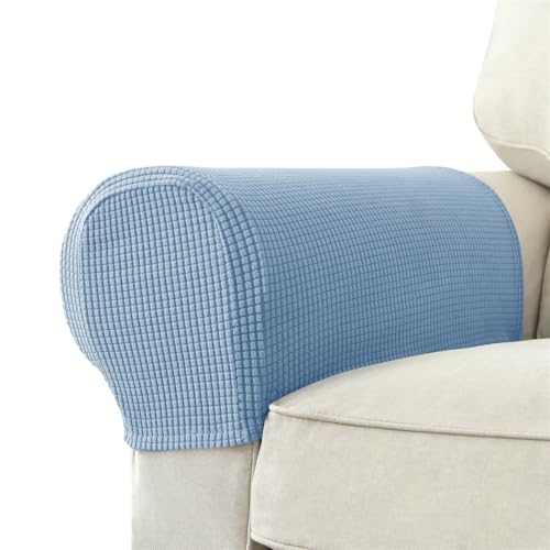 Fansu Funda para Reposabrazos de Sofá 2 Piezas Protector Reposabrazos Sofá Sillón de Jacquard de Cuadros, Elástico Lavable y Antimanchas Funda para Brazos, Protector de Muebles (Azul Claro)