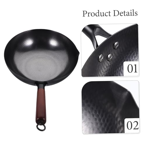 Wok de hierro fundido con mango de madera resistente miniatura 7