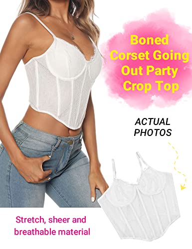 Lace Corset Top Women Mesh Bustier Top Vintage Open Back Crop Tops Spaghetti Strap Corset Boned Going Out Top Party #TOP3