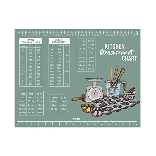 YöL Green Tempered Glass Worktop Saver Chopping Board - Anti Slip Conversion Measurement Chart, Surface Protector