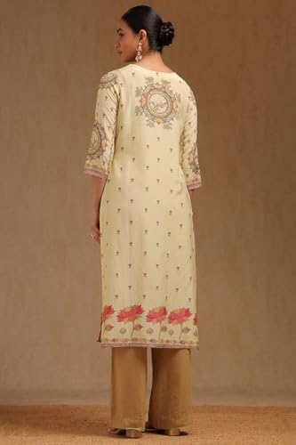 Image of Soch Womens Linen Floral Print Kurta with Beads