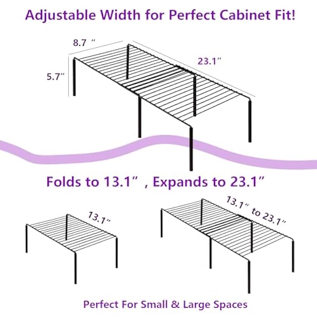 1Pack Freezer Shelf Rack, Expandable Metal Freezer Shelf Organizer, Space Saving, Adjustable Kitchen Freezer Shelf Organizer for Fridge, Pantry, Cupboard & Countertop