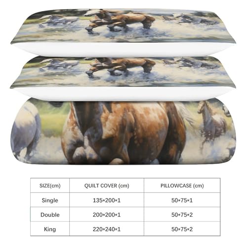 Housse de couette 220x240 fermeture éclair solide thème cheval - 6