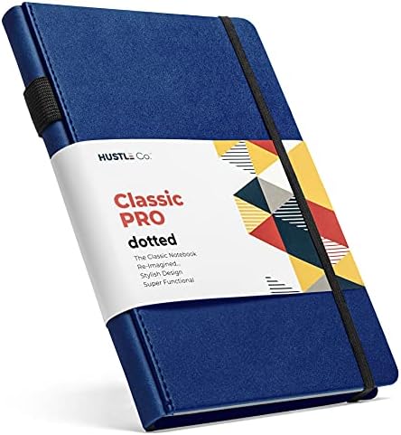 Thick Dotted Journal - A5 Hardcover Bullet Notebook Journals - Premium 120 GSM Ink-Proof Paper with 5mm Dot Grid, Page Numbers, Pen Holder, Pocket and Ruler - Dot Notebooks for Men and Women (Blue)