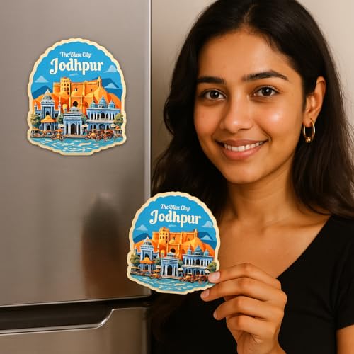 Image of Naxon Jodhpur City Theme Souvenir Wooden Fridge Magnet for Refrigerator - Printed Fridge Magnet for Kitchen & Home Decor | Perfect Souvenir Gift | Size 3x3 in | Pack of 1