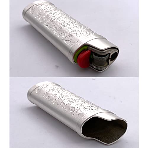 Lucklybestseller Metal Lighter Case Cover Holder Vintage Floral Stamped For Bic Full Size Lighter J6 (White Gold) #TOP4
