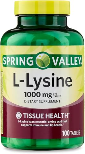 L Lysine 1000mg Tablets, 100 Count, Super Lysine Immune Support & Healthy Skin* by Spring Valley (Pack of 1)_+Sticker