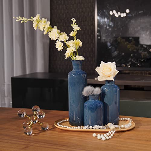 Ceramic Vase Set Home Decor - 3Pcs Modern Rustic Boho Geometric Blue Flowers Vase Decoration, Shelf Decor, Farmhouse Living Room Decoration, Decorative Gift Cynkeyee #TOP7